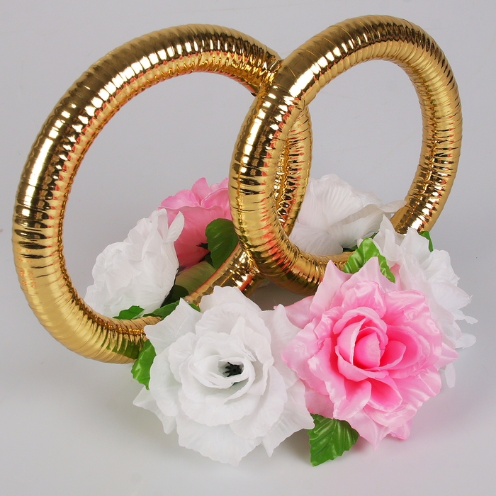 Набор для украшения автомобиля:кольца на крышу, 4 банта, Vобразная лента на капот 3м,розовый