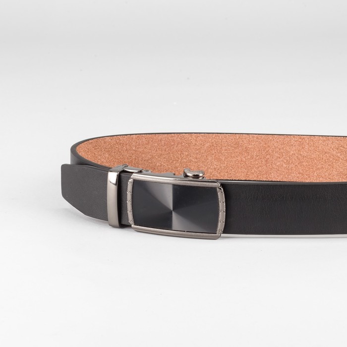 Ремень мужской, гладкий, пряжка-автомат металл, ширина - 3,5 см, цвет чёрный