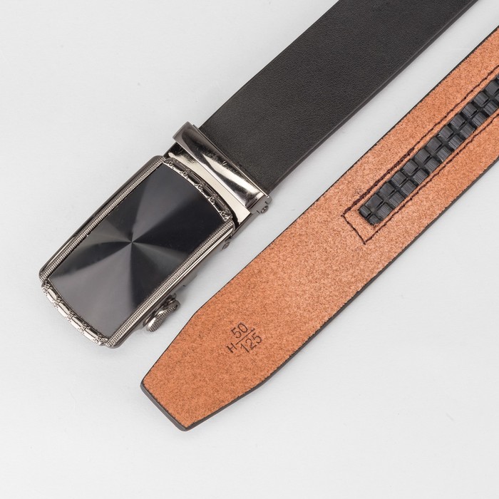 Ремень мужской, гладкий, пряжка-автомат металл, ширина - 3,5 см, цвет чёрный