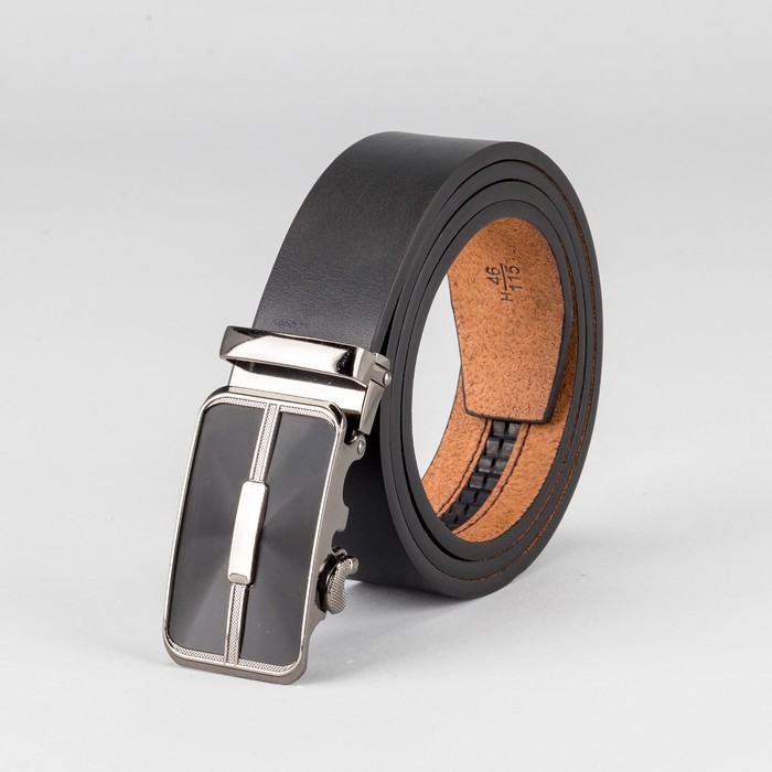 Ремень мужской, гладкий, пряжка-автомат металл, ширина - 3,5 см, цвет чёрный