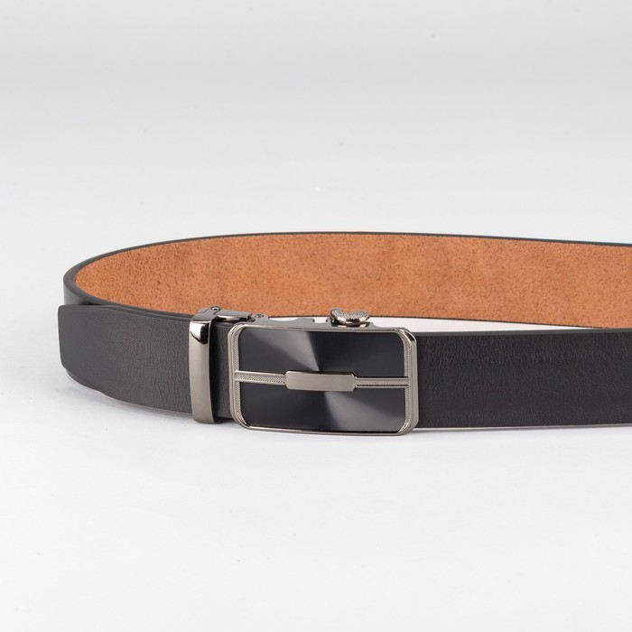 Ремень мужской, гладкий, пряжка-автомат металл, ширина - 3,5 см, цвет чёрный