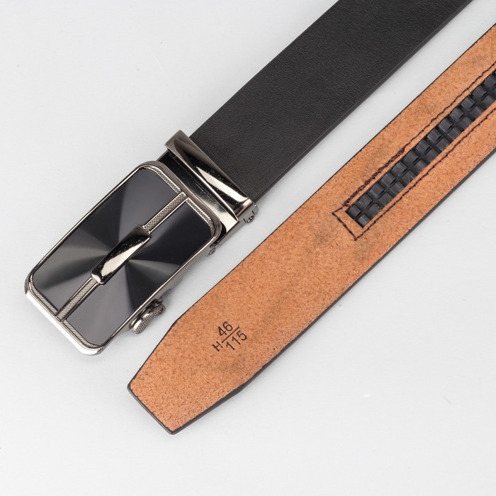 Ремень мужской, гладкий, пряжка-автомат металл, ширина - 3,5 см, цвет чёрный