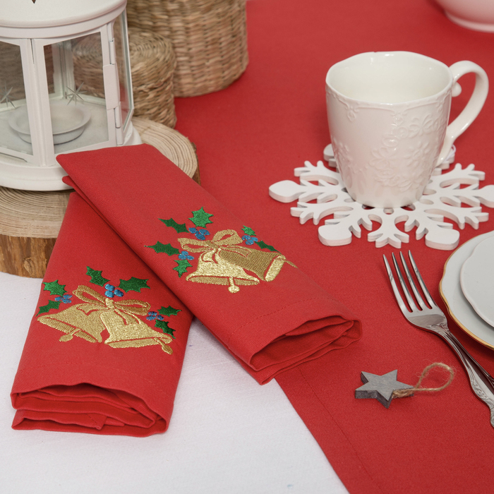 Набор салфеток "Этель" Новогодние колокольчики, 40х40 цвет красный, 2 шт, с ВМГО хл, 200 гр/м²