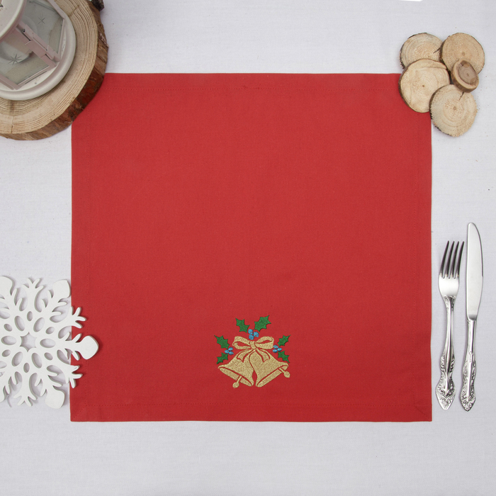 Набор салфеток "Этель" Новогодние колокольчики, 40х40 цвет красный, 2 шт, с ВМГО хл, 200 гр/м²