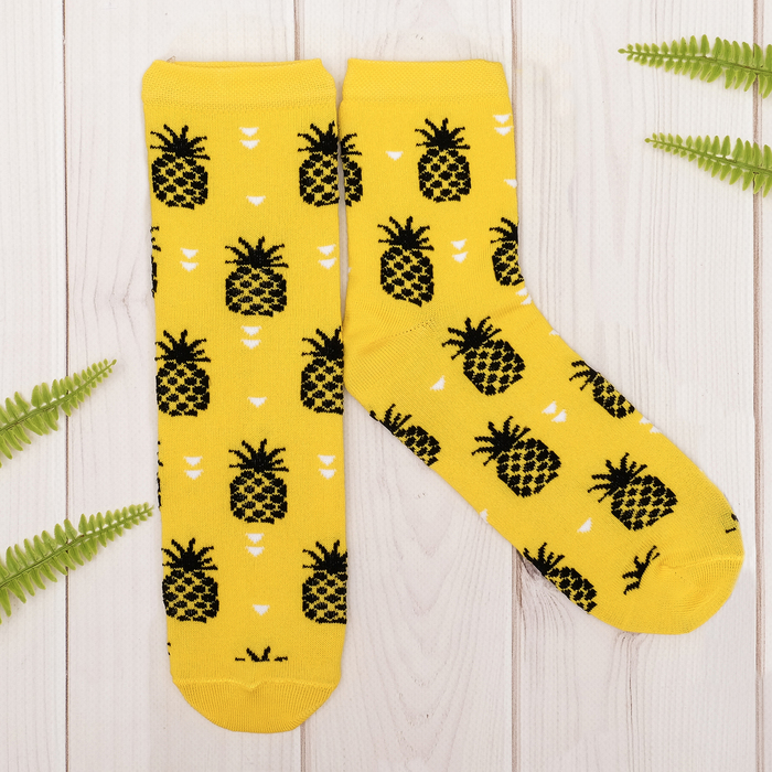 Носки женские Collorista "Фрукты", жёлтые, р-р 23-25, хл 80%, п/а 17%, эл 3%
