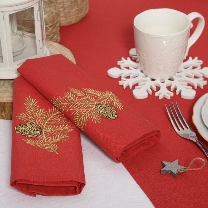 Набор салфеток "Этель" Ветка ели, 40х40 цвет красный, 2 шт, с ВМГО хл, 200 гр/м²