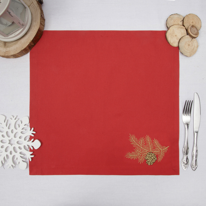 Набор салфеток "Этель" Ветка ели, 40х40 цвет красный, 2 шт, с ВМГО хл, 200 гр/м²