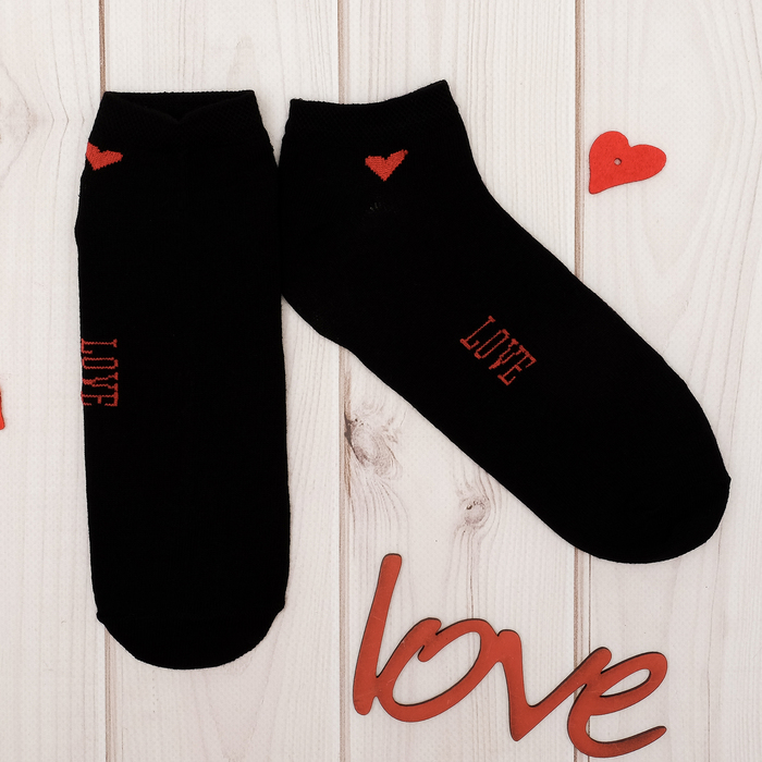 Носки женские короткие Collorista "Love", чёрные. р-р 23-25, хл 80%, п/а 17%, эл 3%