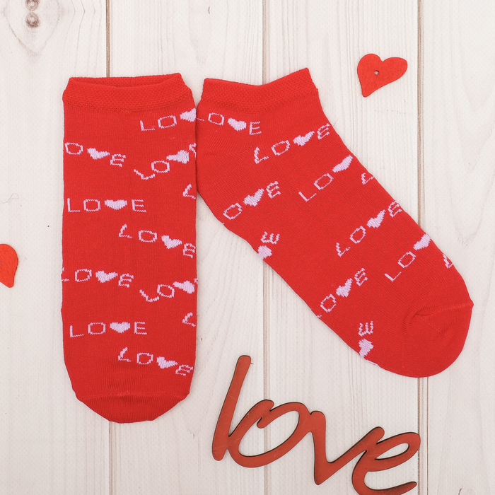 Носки женские короткие  Collorista "Love", красн. р-р 23-25, хл 80%, п/а 17%, эл 3%