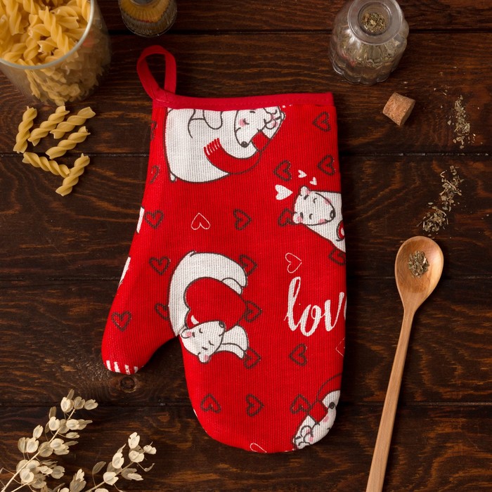Варежка-прихватка "Доляна" Love 18*26 см, 100% хл, 160 г/м2, рогожка