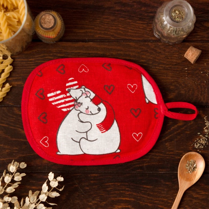 Прихватка "Доляна" Love 15*20 см, 100% хл, 160 г/м2, рогожка