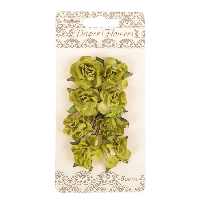 Цветы гвоздики из бумаги (набор 8 шт) зеленые
