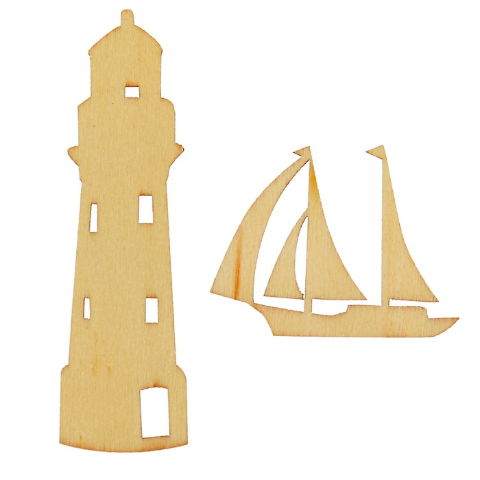 Вырубка для скрапбукинга из дерева "Ассорти-1"набор  2 дет. (маяк 7см, парусник 4х3,5см)