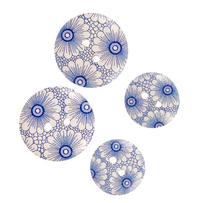 Набор пуговиц "Цветочные узоры" 4 шт, деревянные круглые,  15 мм+20 мм