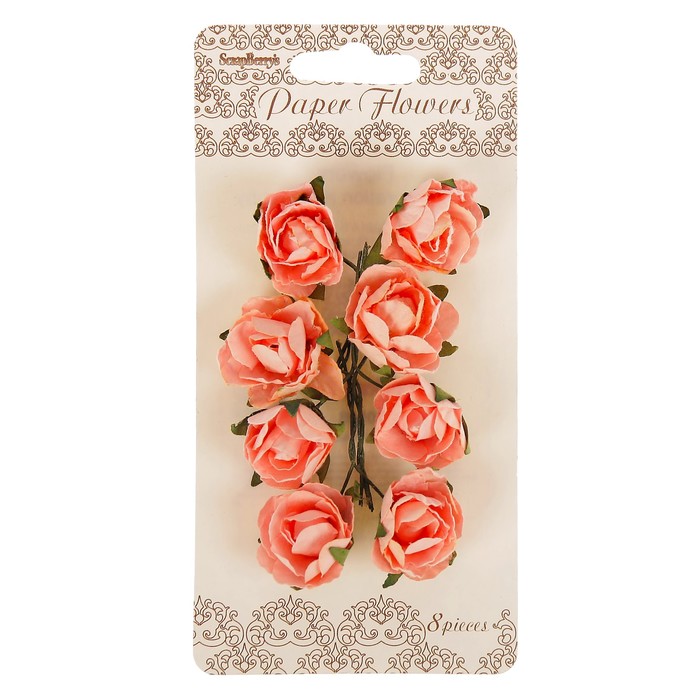 Цветы розы из бумаги (набор 8 шт) розовые