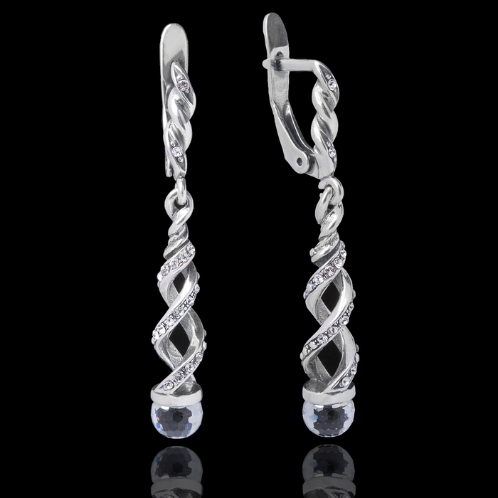 Серьги "Капель", цвет белый в чернёном серебре