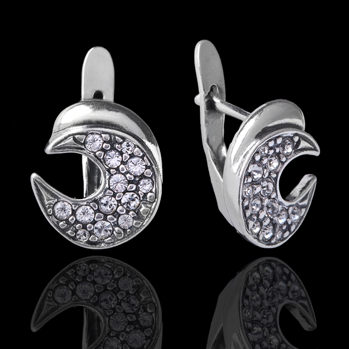 Серьги "Полумесяц", цвет белый в серебре