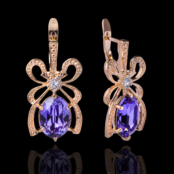 Серьги "Ребур", цвет фиолетовый в золоте