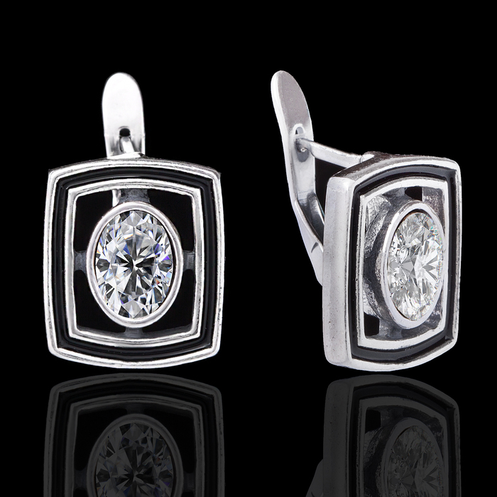 Серьги "Мариот", цвет белый в чернёном серебре