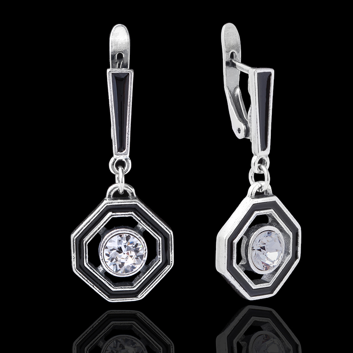 Серьги "Олейрос", цвет белый в чернёном серебре