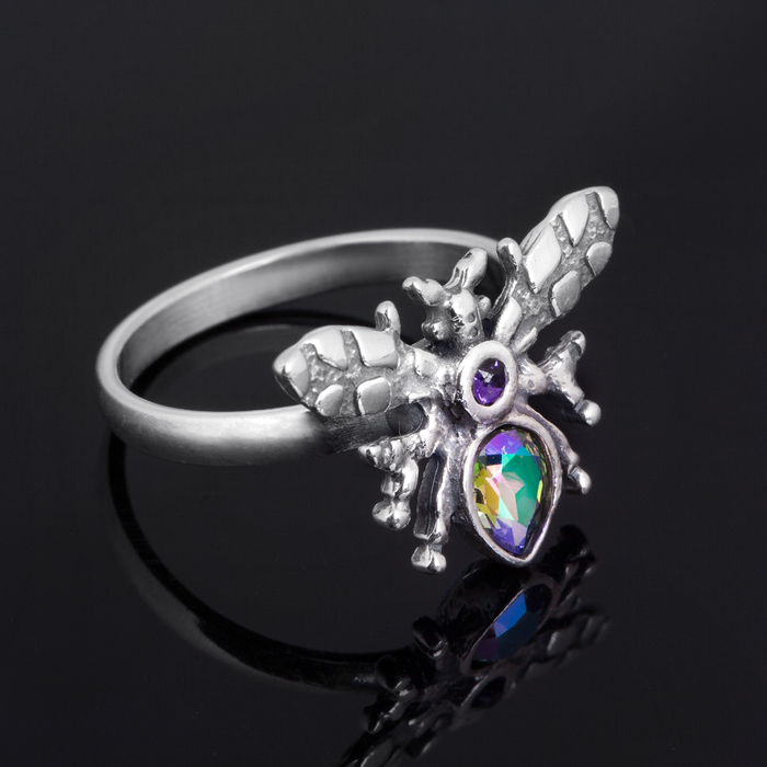 Кольцо "Мэй", цвет фиолетовый в серебре, размер 17