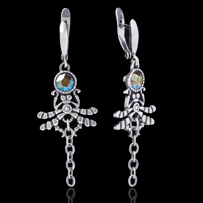 Серьги "Барк", цвет зелёный в серебре