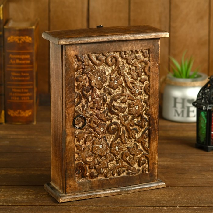 Ключница дерево "Узоры из цветов" 8х18х28 см