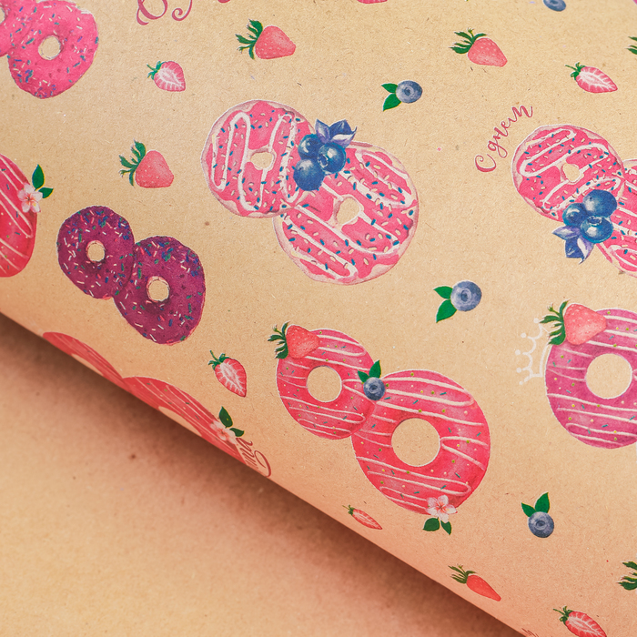 Бумага упаковочная крафтовая «Пончики», 50 × 70 см