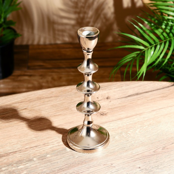 фото Подсвечник алюминий "кольца" на 1 свечу 9х9х24 см