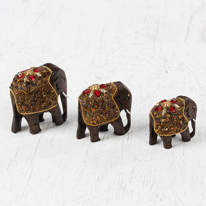 Сувенир дерево "Семья слонов" 7,5х25х5 см (набор 3 штуки)