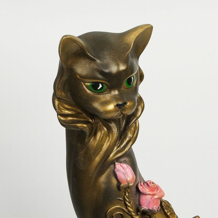 Сувенир "Кошка Маркиза" с крупной розой черная с золотом