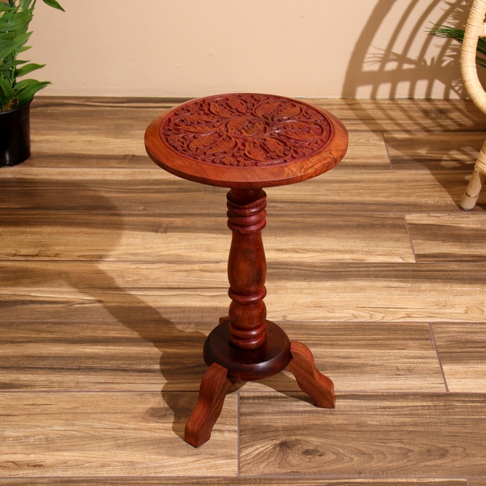 стол тыква лицо резной 65x65 см кухонный квадратный с принтом Стол Резной дерево 30х30х54 см