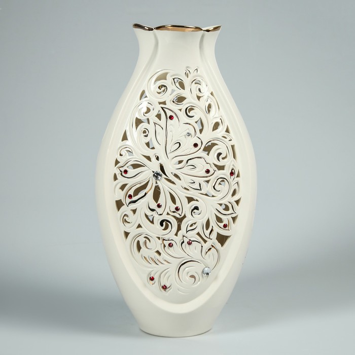 Ваза "Луксор" белый, резка, камни