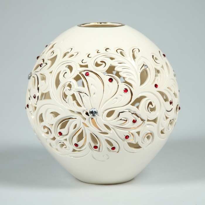 Ваза "Шар" белый, резка, камни