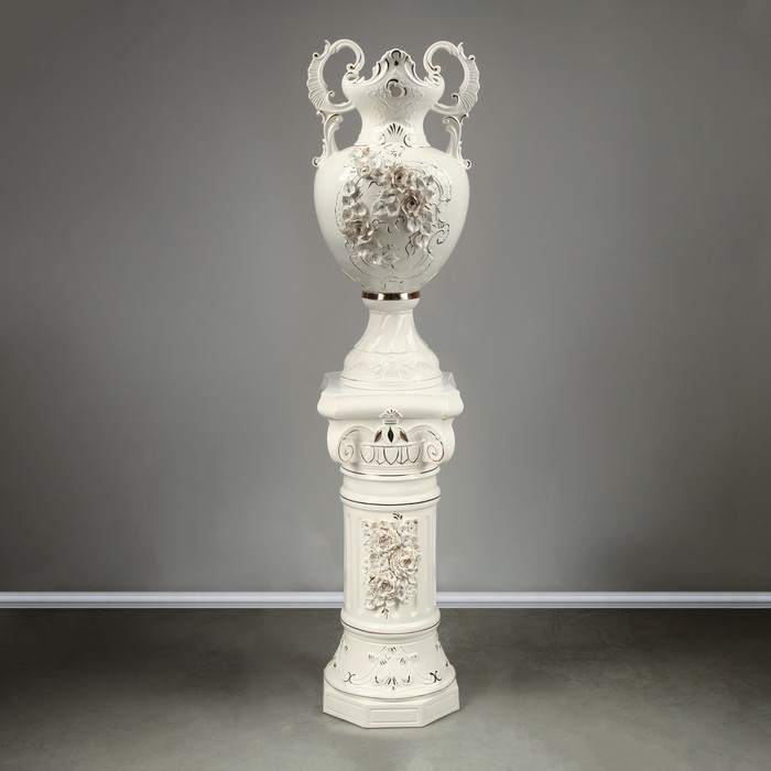 Ваза напольная "Венеция" колоне, белая, лепка