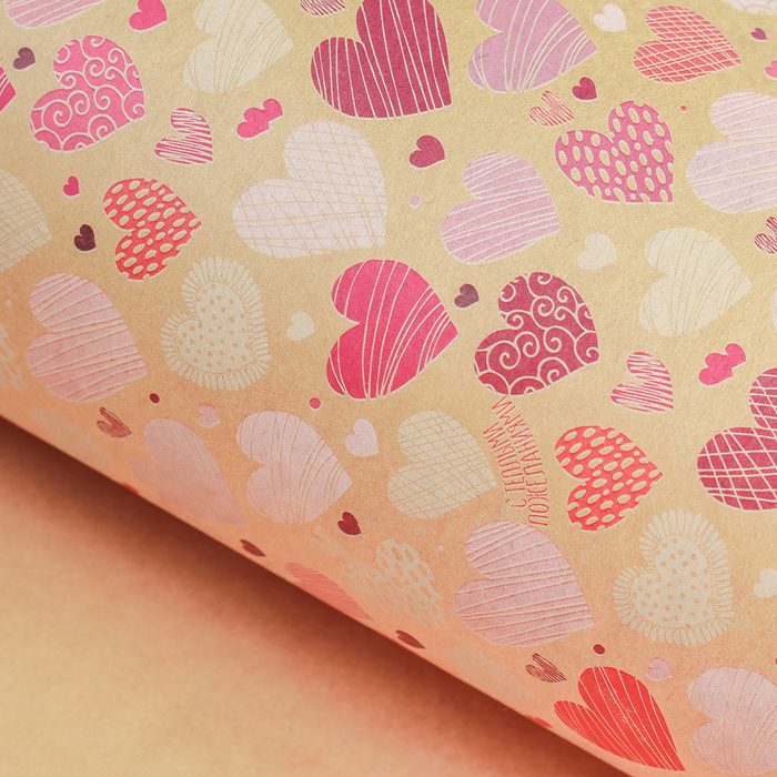 Бумага упаковочная крафтовая «Розовые сердечки», 50 × 70 см