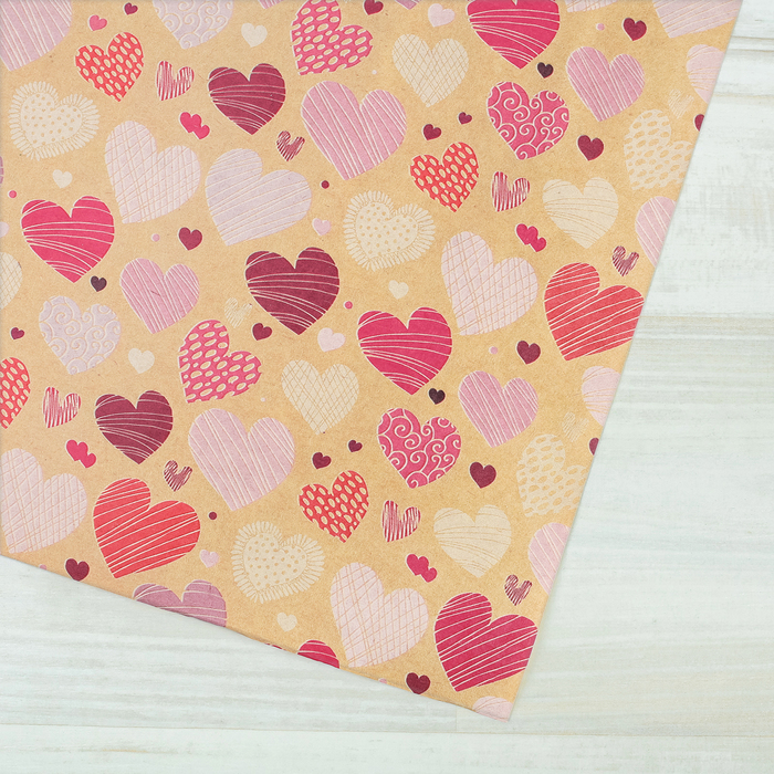 Бумага упаковочная крафтовая «Розовые сердечки», 50 × 70 см