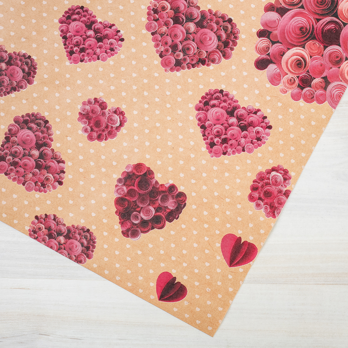 Бумага упаковочная крафтовая «Сердца из роз», 50 × 70 см