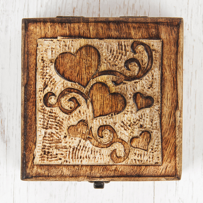 Шкатулка дерево "Два сердечка" 10х10х6 см