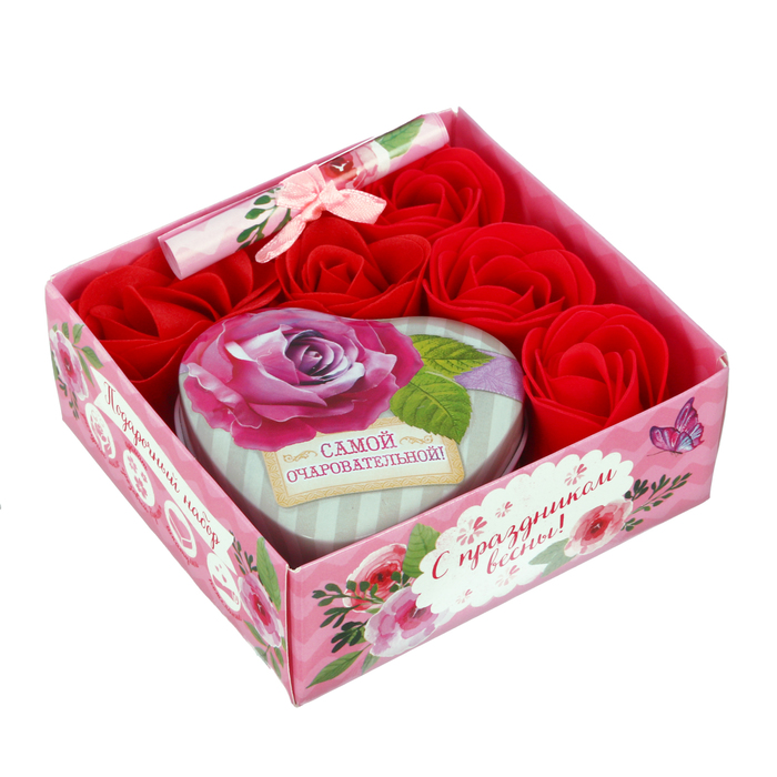 Подарочный набор "С праздником весны!": шкатулка, мыльные лепестки, пожелание