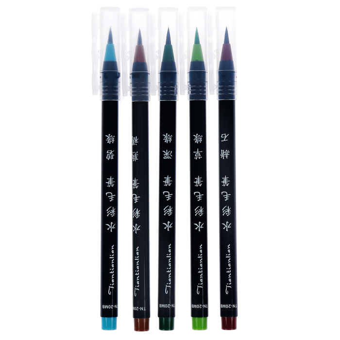 Кисть с чернилами "Зелёные, коричневые и голубой" набор 5 шт 12х4 см