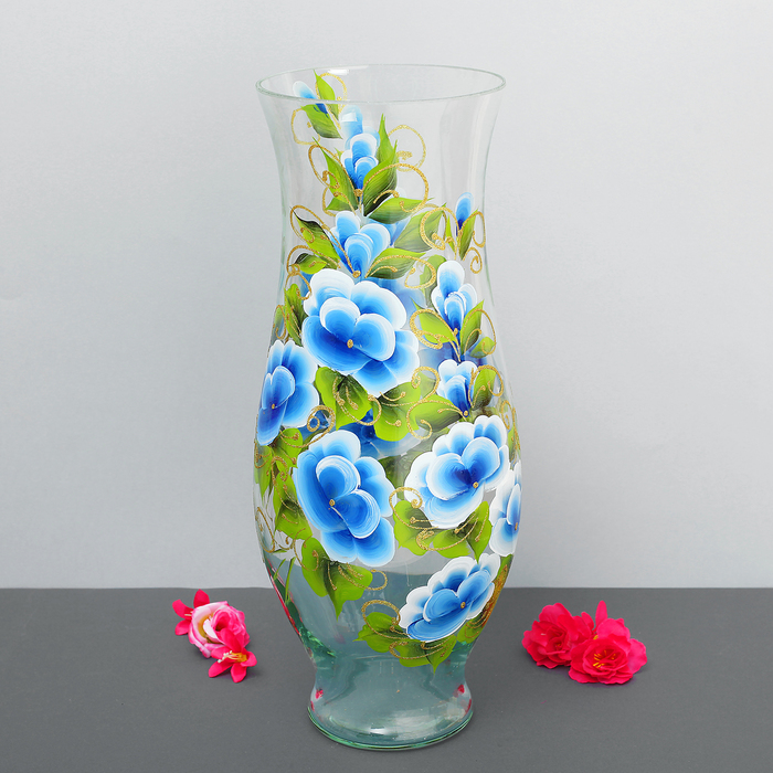 Ваза "Незабудки" прозрачная d-13.5*15*40см