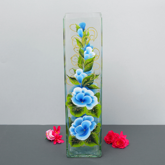 Ваза "Незабудки" прозрачная 10х10х40см