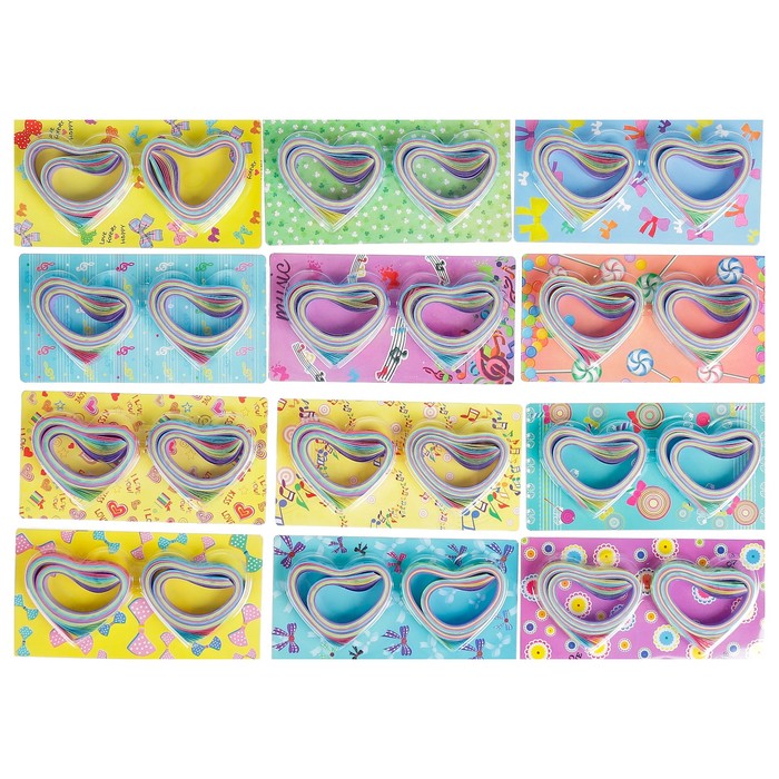 Полоски для квиллинга"Два сердца"набор 100 полосок ширина 1см длина 25см МИКС 15,5х8х1,8см