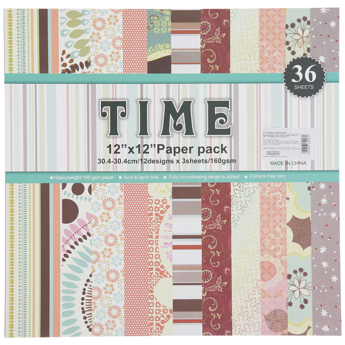 Бумага для скрапбукинга односторонняя"Весна" набор 36 лист. 12 дизайнов 160гр 30,4х30,4см