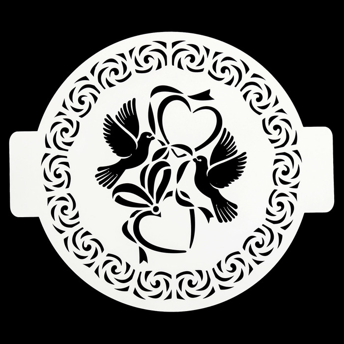 Трафарет пластик круглый "Голуби с сердечками" d=24 см