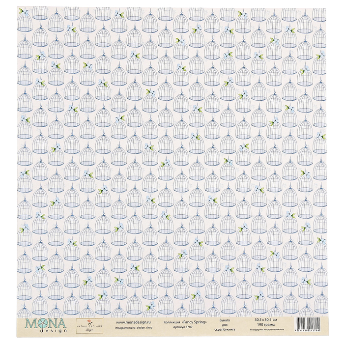 Бумага для скрапбукинга "Клетки 3789" 30,5х30,5 см плотность 190гр/м2