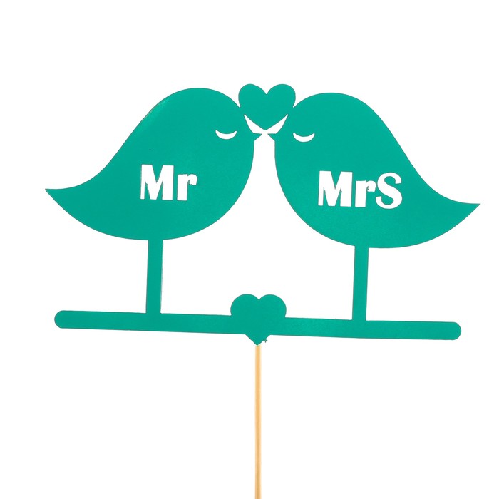 Топпер «Птички Mr&Mrs», мятный, 12,5х7,5 см