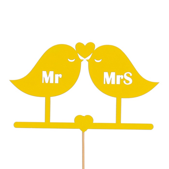 Топпер «Птички Mr&Mrs», жёлтый, 12,5х7,5 см