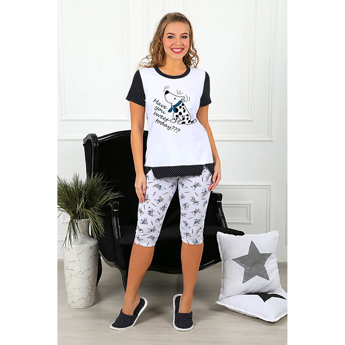 Пижама женская (футболка, бриджи) Далматинец-3 цвет голубой, р-р 48